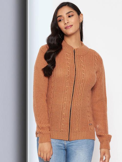 orange self designed long sleeves cardigan - 20412152 - Very Small Image - 1