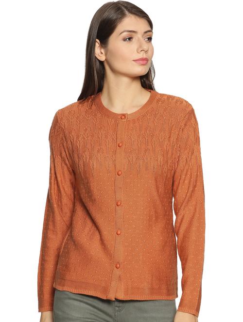 orange self designed long sleeves cardigan - 20412257 - Very Small Image - 1