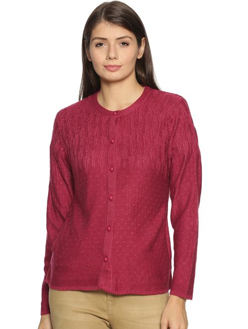 coral self designed long sleeves cardigan - 20412258 - Very Small Image - 1