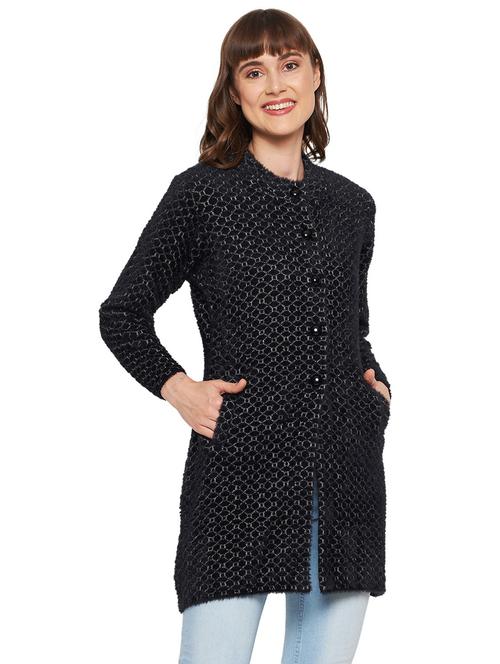 black self design long sleeves cardigan - 20412281 - Very Small Image - 1