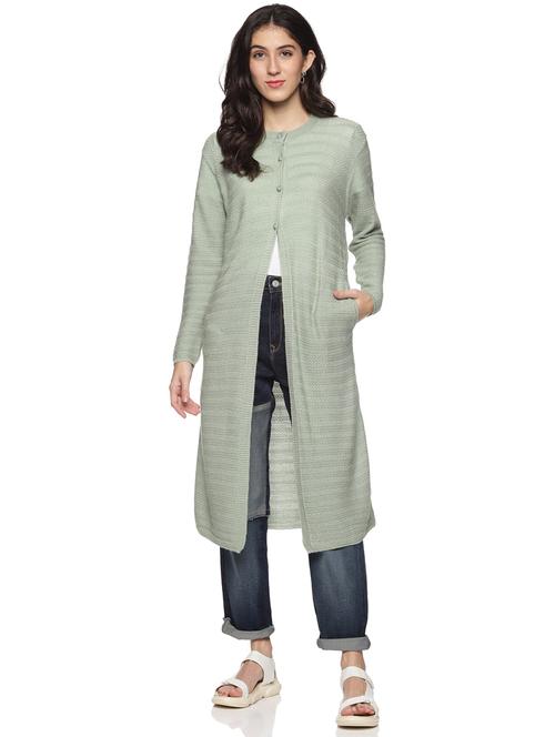 green self designed long sleeves cardigan - 20412305 - Very Small Image - 1