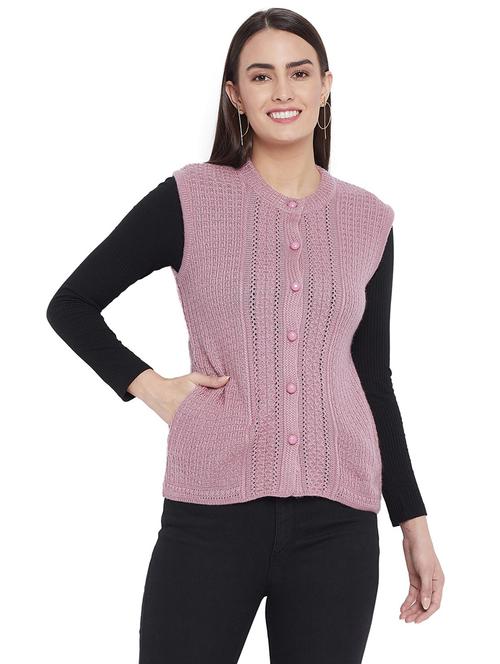 lavender self designed sleeveless cardigan - 20412309 - Very Small Image - 1