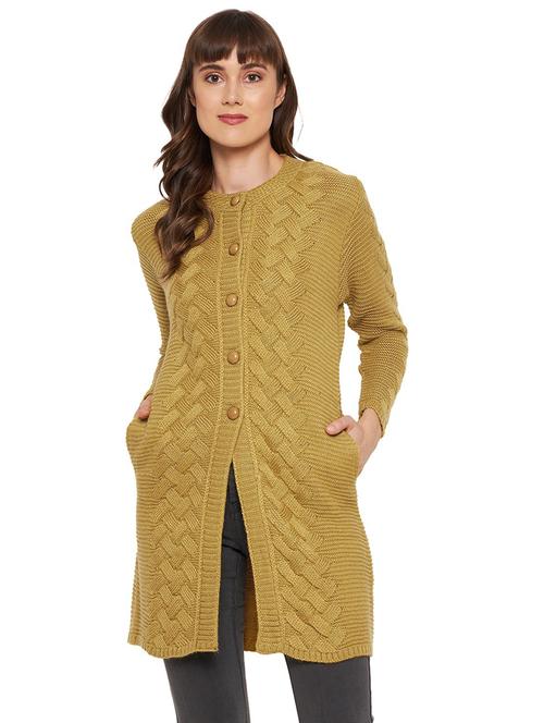 beige self design long sleeves cardigan - 20412340 - Very Small Image - 1