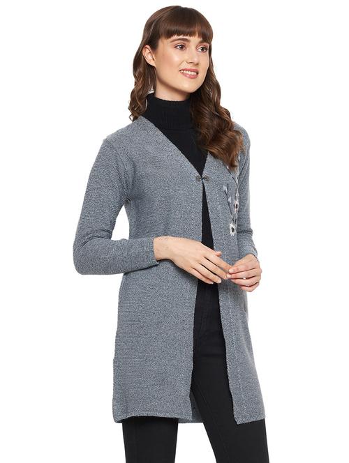 grey self design long sleeves cardigan - 20412349 - Very Small Image - 1