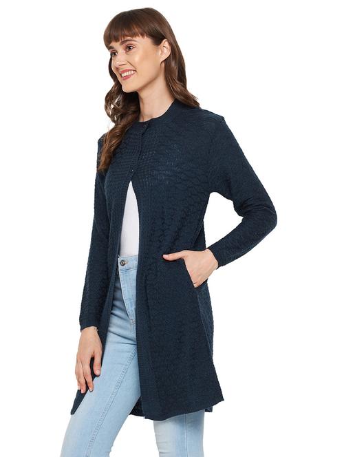 navy blue self design long sleeves cardigan - 20412372 - Very Small Image - 1