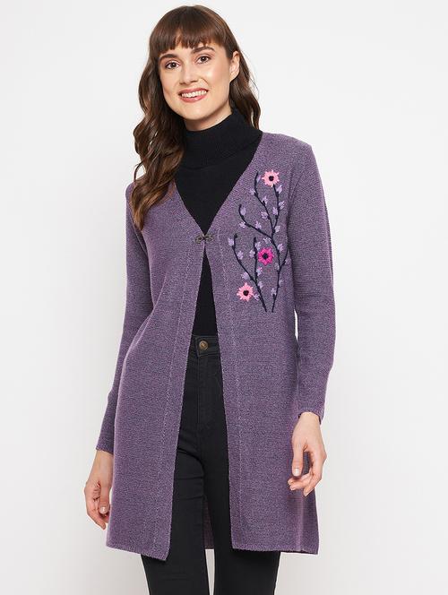 women purple acrylic blend cardigan - 20412376 - Very Small Image - 1