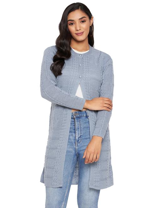 light blue self designed long sleeves cardigan - 20412388 - Very Small Image - 1