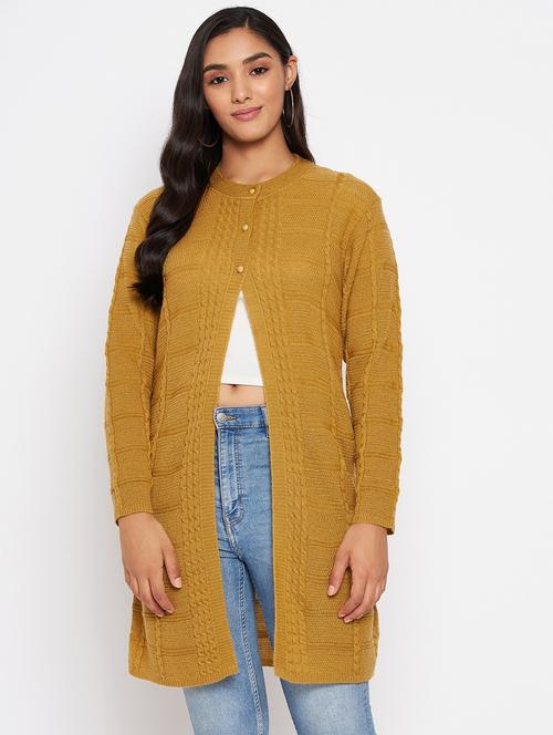 yellow self designed long sleeves cardigan - 20412389 - Very Small Image - 1