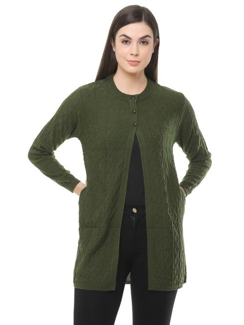 olive self design long sleeve cardigan - 20412396 - Very Small Image - 1