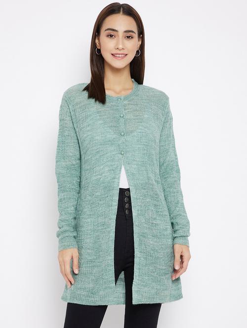 light blue self design long sleeves cardigan - 20412399 - Very Small Image - 1