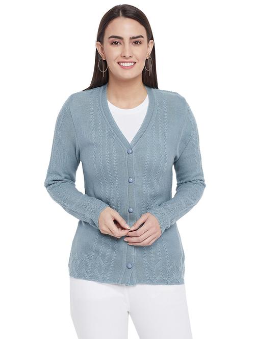 light blue self design long sleeves cardigan - 20412443 - Very Small Image - 1