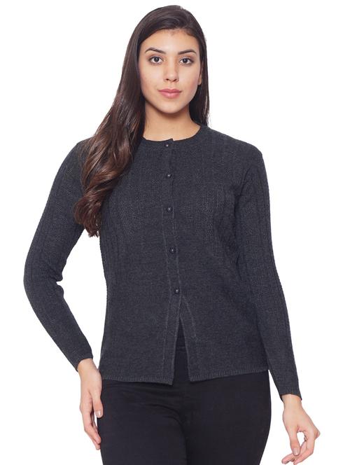 black self designed long sleeves cardigan - 20412454 - Very Small Image - 1