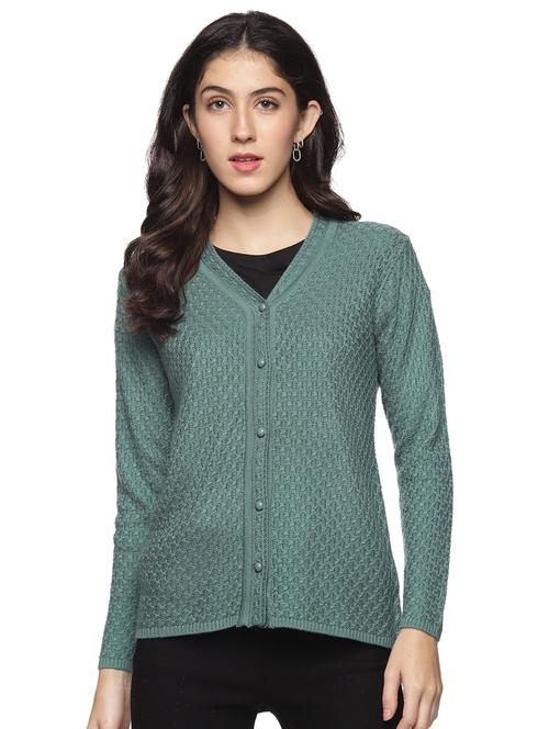 green self designed long sleeves cardigan - 20412460 - Very Small Image - 1