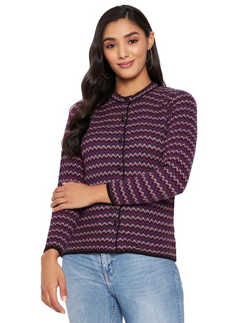 purple self design long sleeve cardigan - 20412467 - Very Small Image - 1