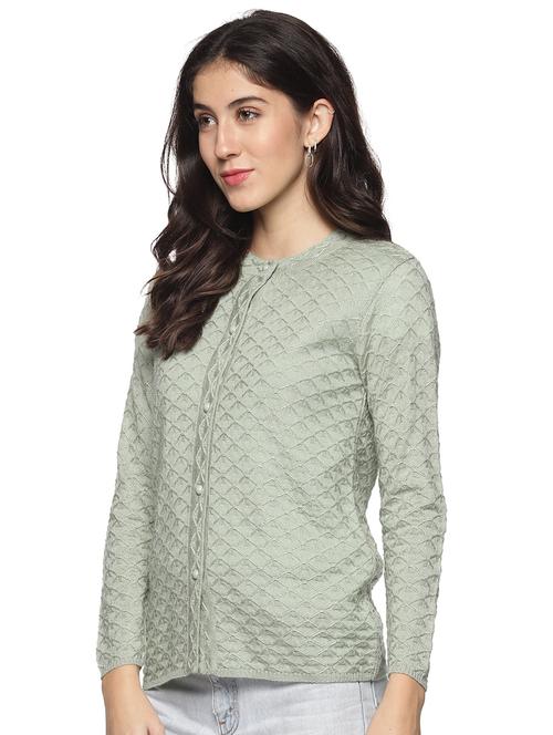green self designed long sleeves cardigan - 20412488 - Very Small Image - 1