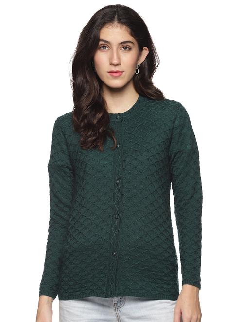 teal self designed long sleeves cardigan - 20412490 - Very Small Image - 1