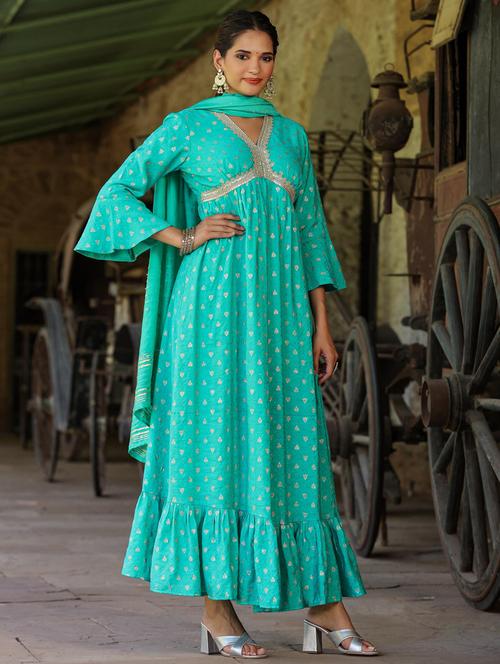 turquoise printed kurta with dupatta sets - 20412730 - Very Small Image - 1