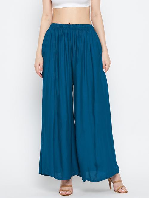 blue solid rayon palazzo - 20412829 - Very Small Image - 1