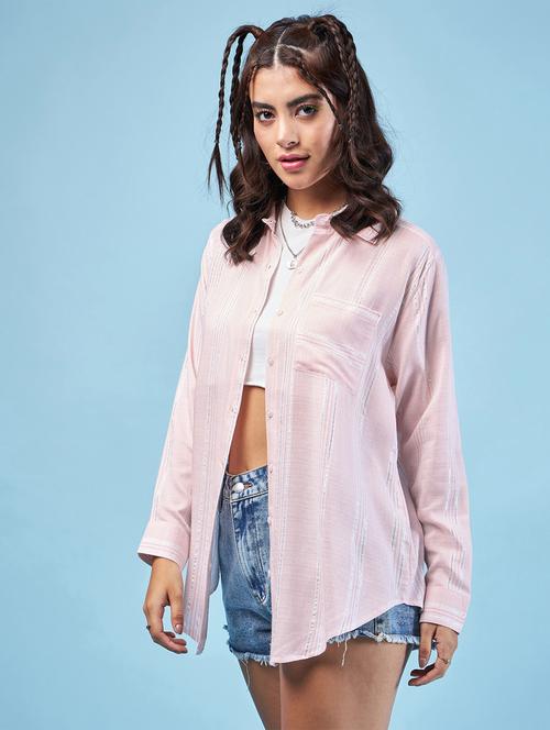 pink striped long sleeves relaxed fit shirt - 20412873 - Very Small Image - 1