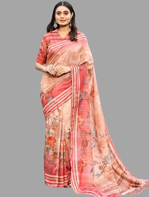 women's floral peach colored saree - 20412986 - Very Small Image - 1