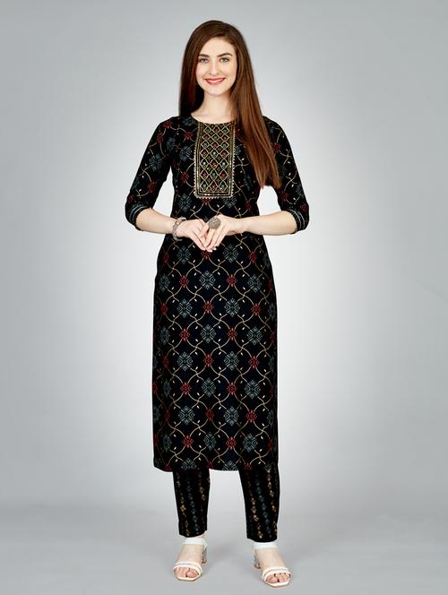 black three quarter sleeve kurta pant set - 20413634 - Very Small Image - 1
