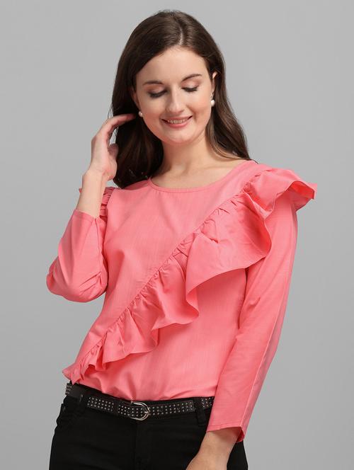 coral solid ruffled top - 20413873 - Very Small Image - 1