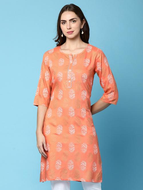 orange rayon kurta - 20414755 - Very Small Image - 1