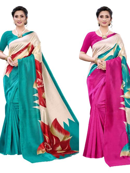 pack of 2 floral printed sarees with blouse - 20415228 - Very Small Image - 1