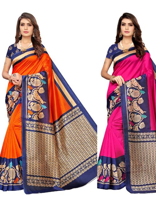 pack of 2 printed sarees with blouse - 20415240 - Very Small Image - 1