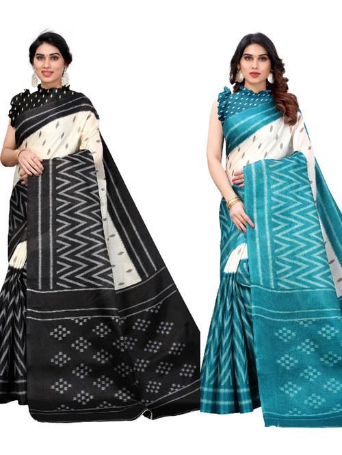 pack of 2 combo printed saree with blouse - 20415248 - Very Small Image - 1