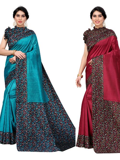 pack of 2 combo printed saree with blouse - 20415263 - Very Small Image - 1