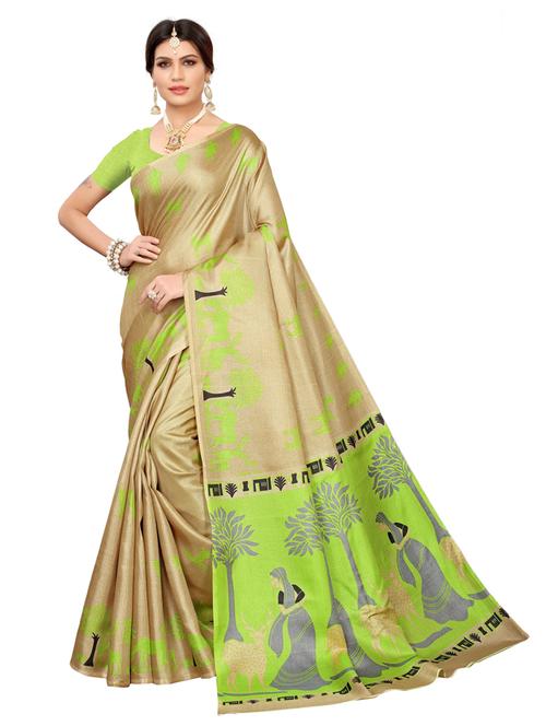 beige printed saree with blouse - 20415264 - Very Small Image - 1