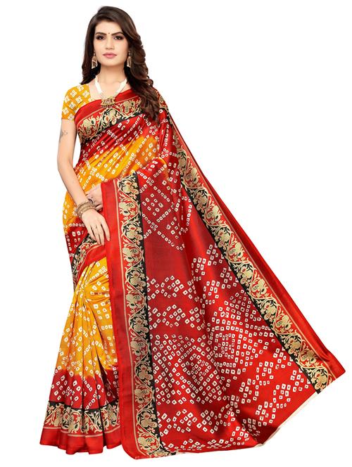 multi colored bandhani printed saree with blouse - 20415306 - Very Small Image - 1