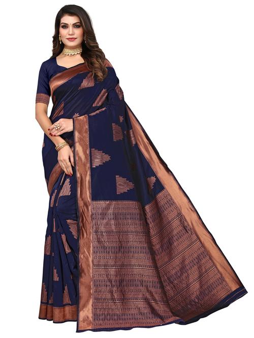 navy blue self design kanjivaram saree with blouse - 20415308 - Very Small Image - 1