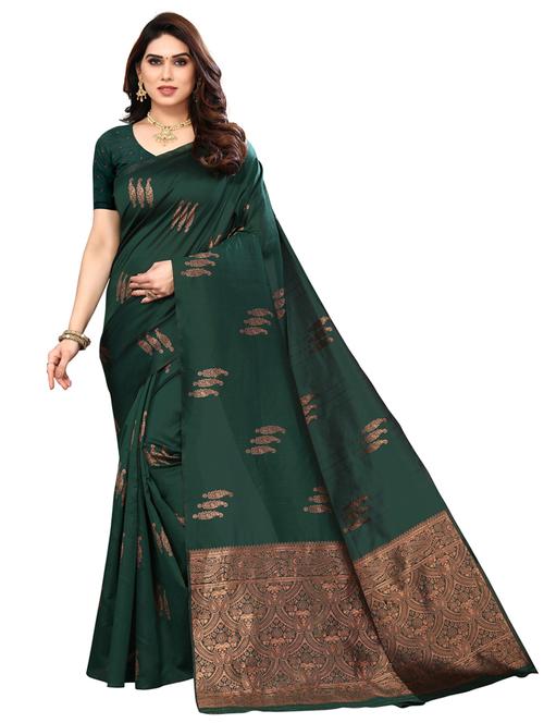bottle green kanjivaram saree with blouse - 20415319 - Very Small Image - 1