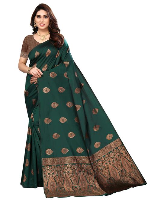 zari work bottle green kanjivaram saree with blouse - 20415325 - Very Small Image - 1