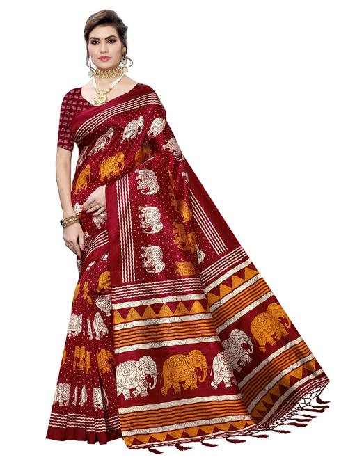 maroon printed saree - 20415354 - Very Small Image - 1