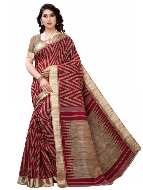 maroon chevron printed saree with blouse - 20415358 - Very Small Image - 1