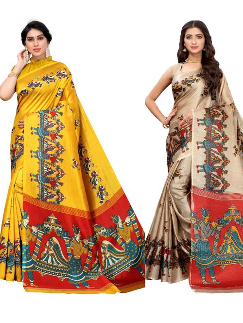 pack of 2 printed sarees with blouse - 20415364 - Very Small Image - 1