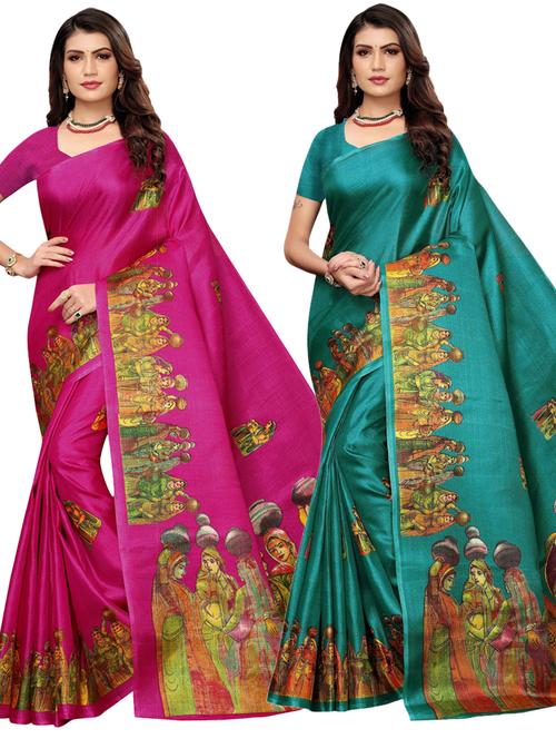 pack of 2 printed sarees with blouse - 20415375 - Very Small Image - 1