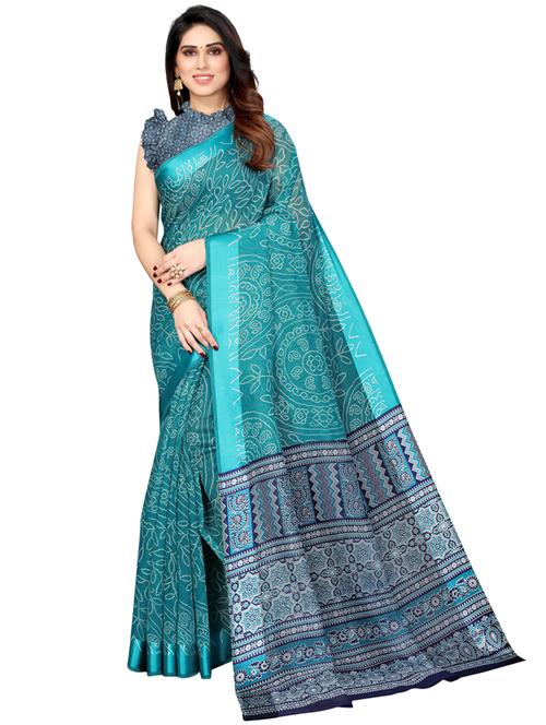 teal printed saree with blouse - 20415417 - Very Small Image - 1