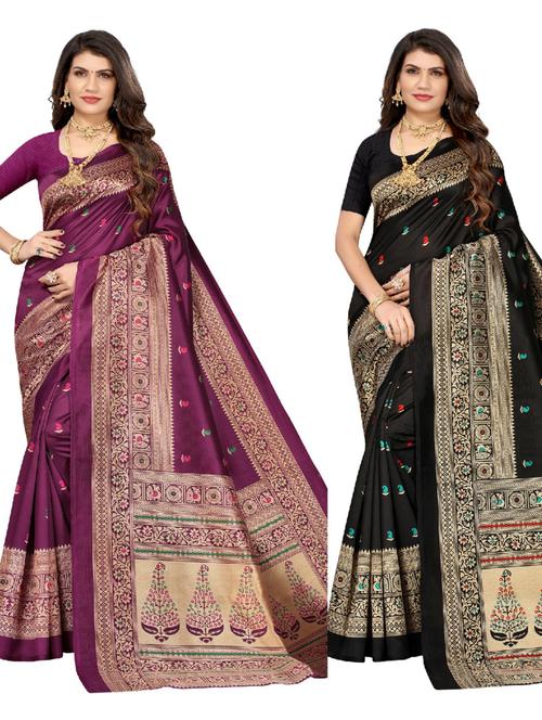 pack of 2 printed sarees with blouse - 20415451 - Very Small Image - 1