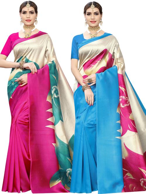 pack of 2 printed sarees with blouse - 20415469 - Very Small Image - 1