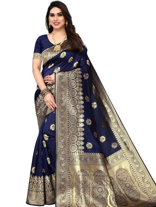 navy blue self design kanjivaram saree - 20415470 - Very Small Image - 1