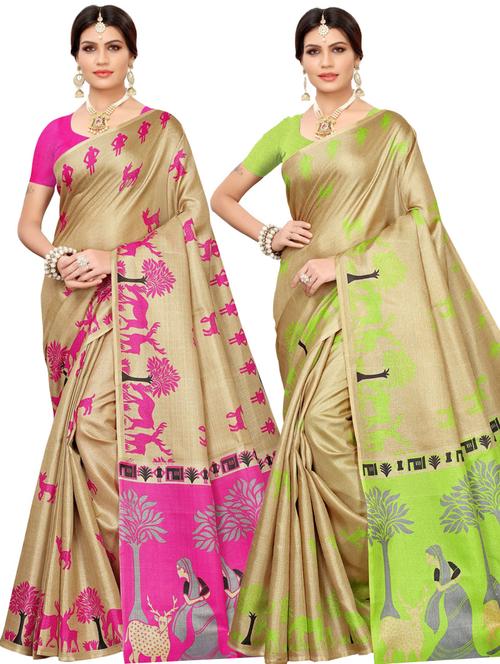 pack of 2 printed sarees with blouse - 20415483 - Very Small Image - 1