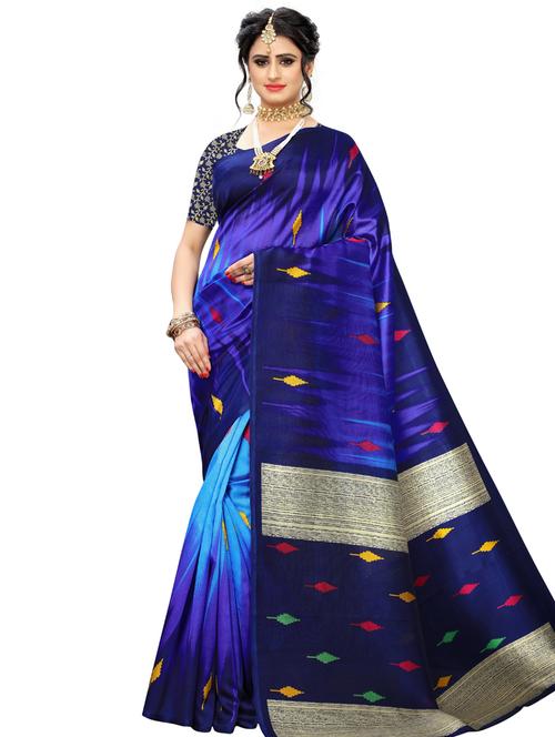 blue printed saree with blouse - 20415543 - Very Small Image - 1