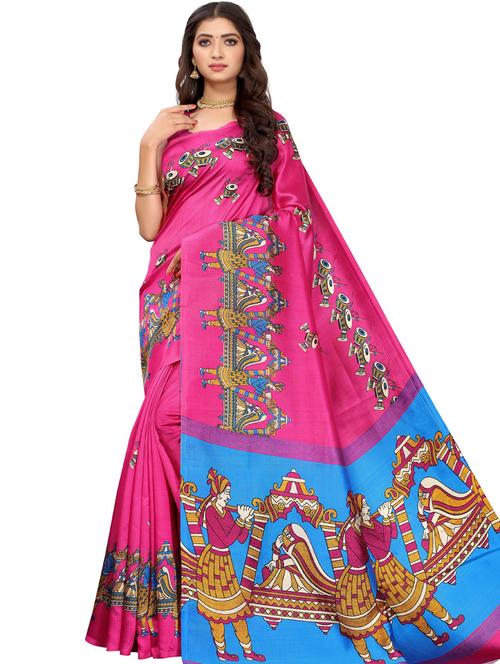 pink silk printed saree with blouse - 20415545 - Very Small Image - 1