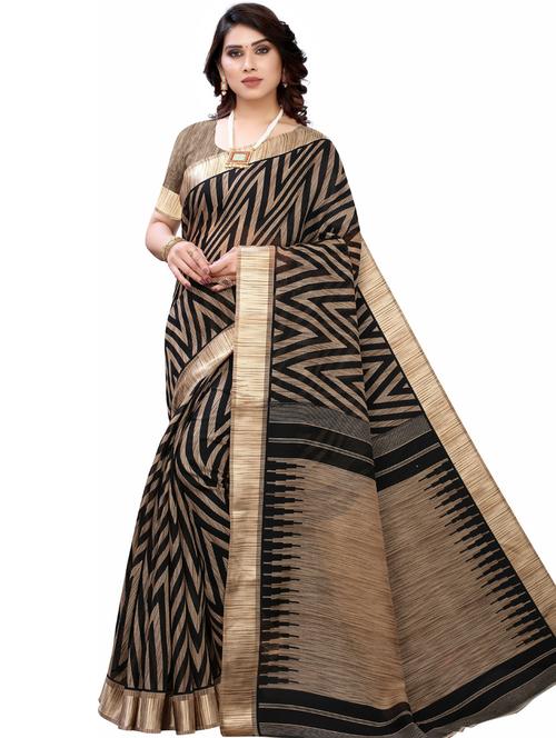 women black chevron printed linen saree - 20415565 - Very Small Image - 1