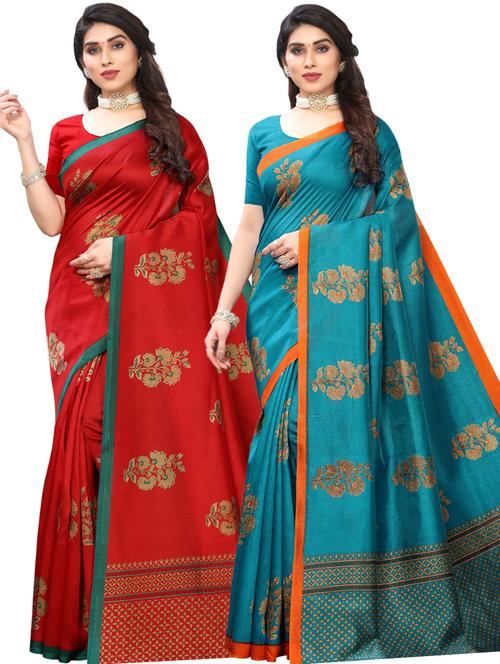 pack of 2 printed sarees with blouse - 20415569 - Very Small Image - 1