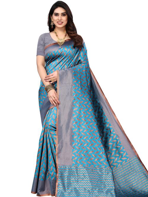 light blue self design banarasi saree - 20415586 - Very Small Image - 1